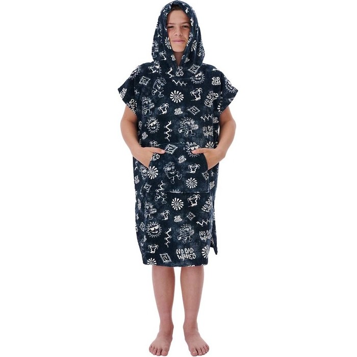 2022 Rip Curl Enfants Printed Change Robe / Poncho 003BTO - Black